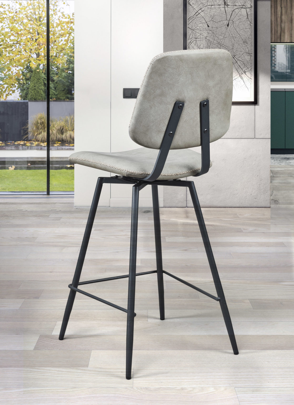 Chaise haute Margot derrière textile enduit beige - Girardeau