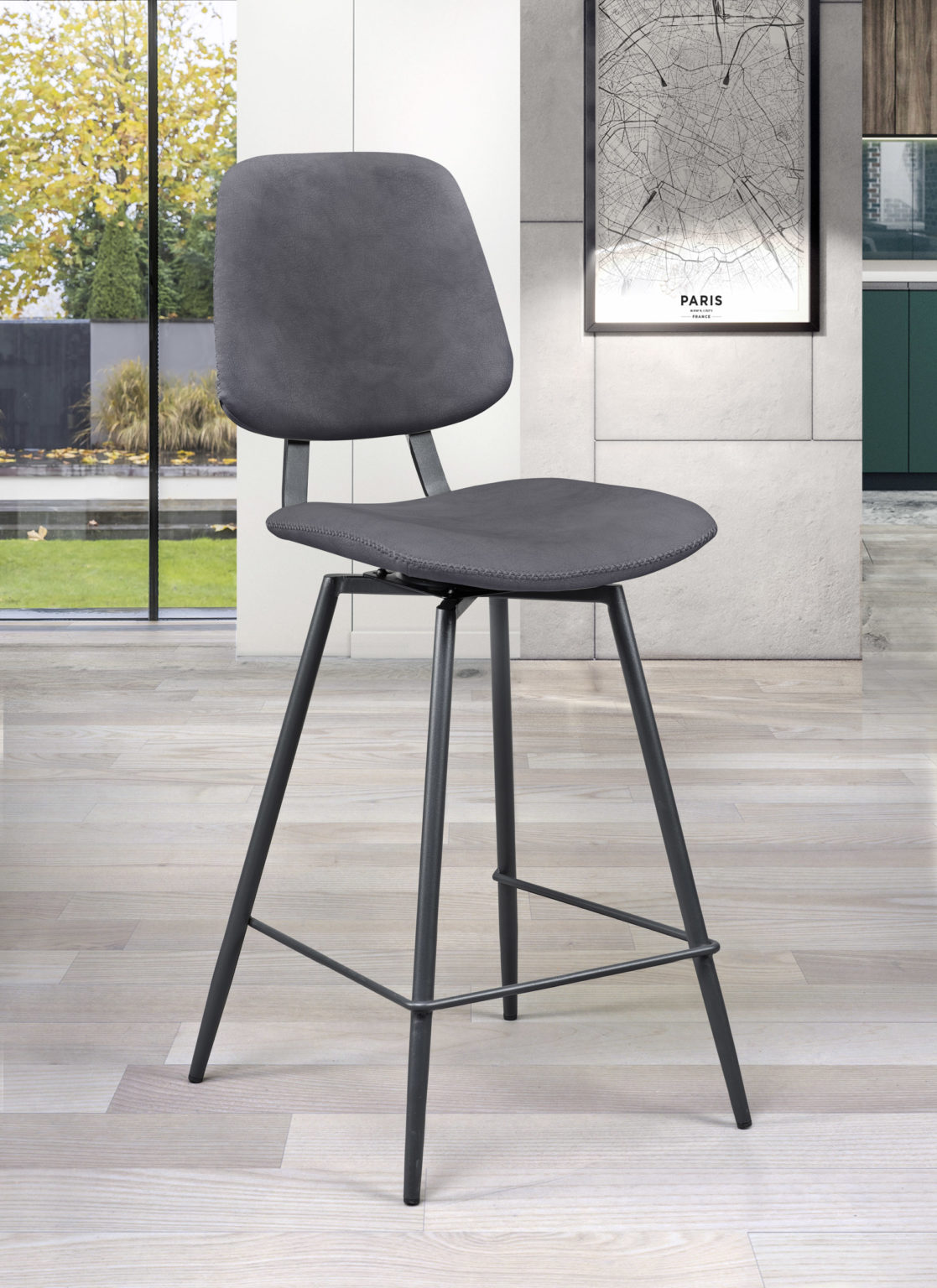 Chaise haute Margot devant textile enduit gris anthracite - Girardeau