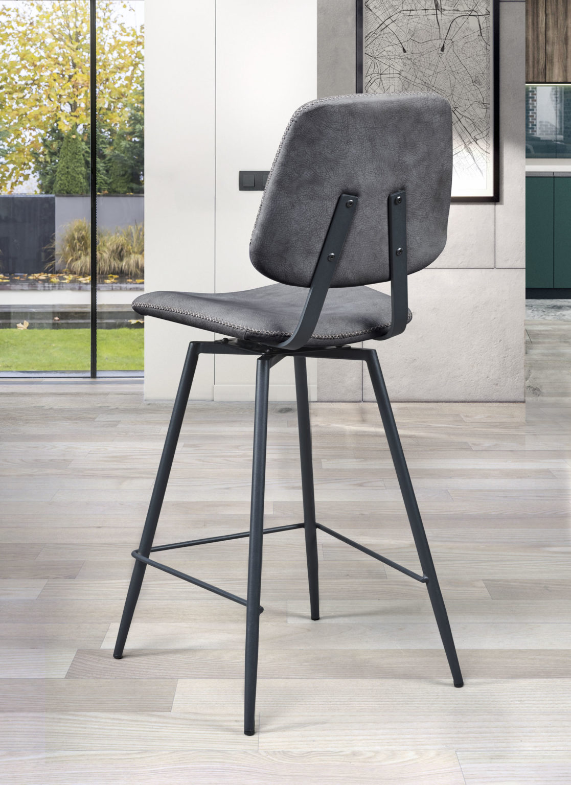 Chaise haute Margot derrière textile enduit gris anthracite - Girardeau