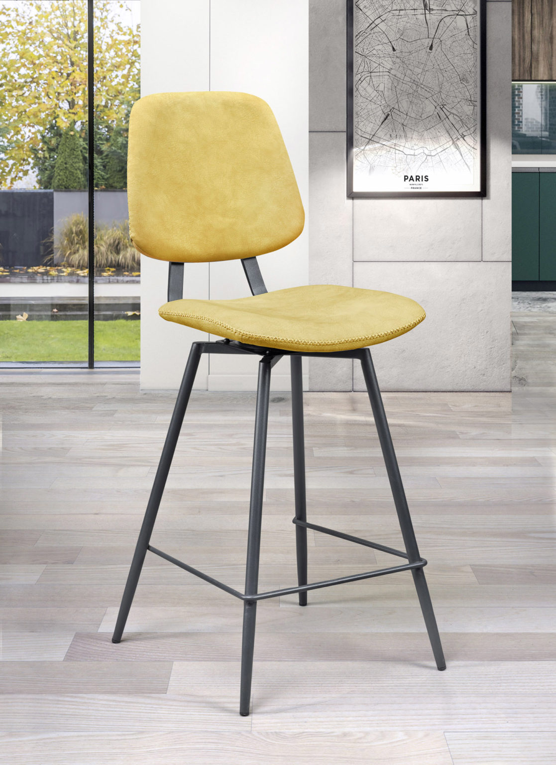 Chaise haute Margot devant textile enduit jaune - Girardeau
