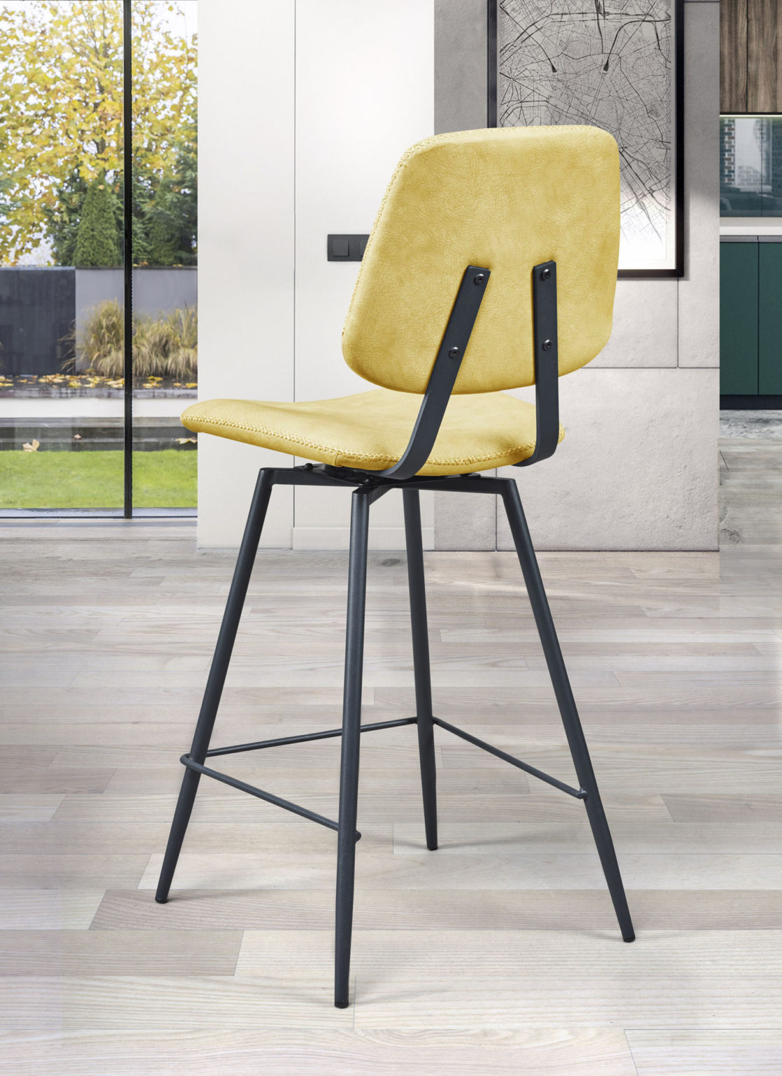 Chaise haute Margot derrière textile enduit jaune - Girardeau