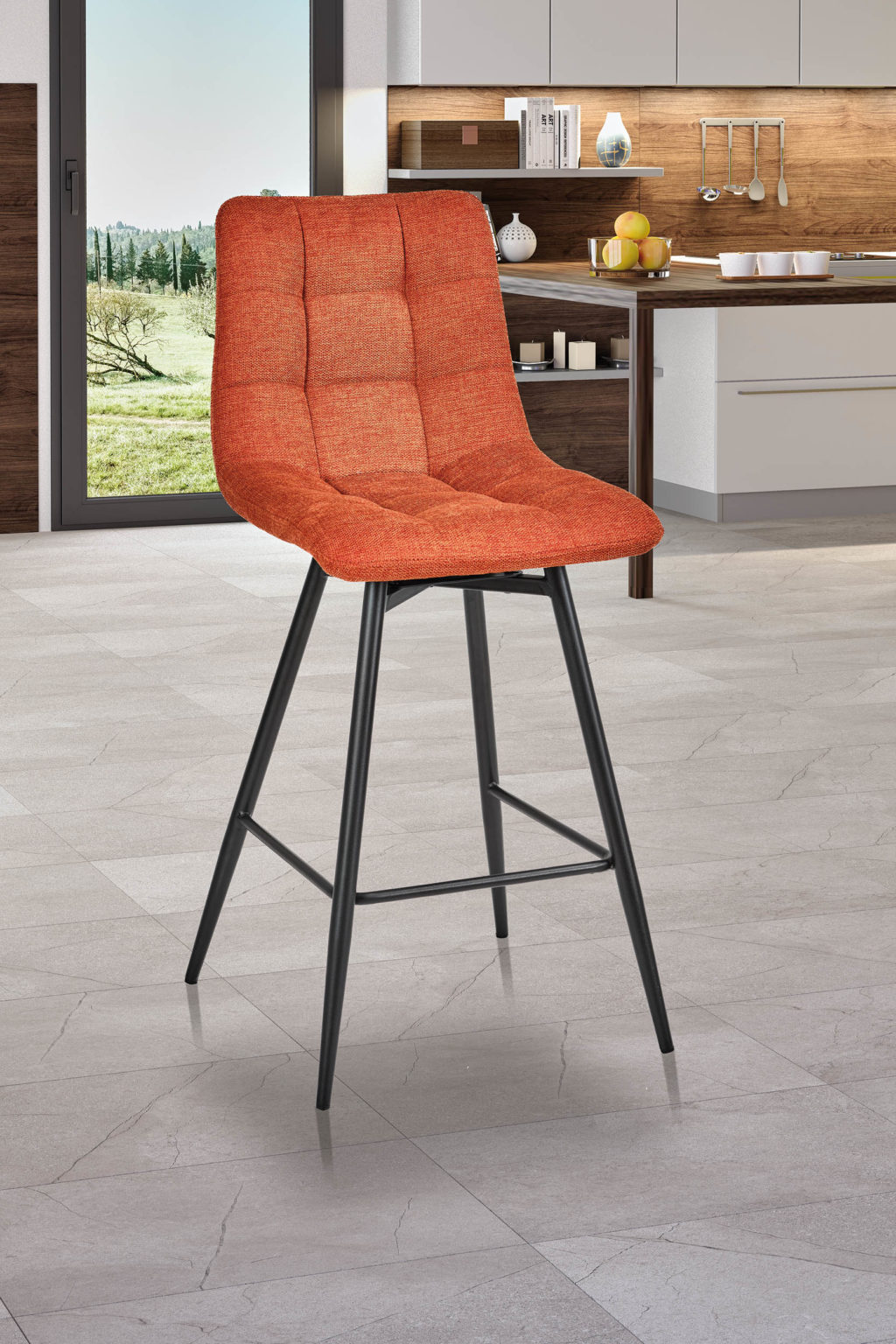 Chaise haute Angel'A devant tissus orange citrouille - Girardeau