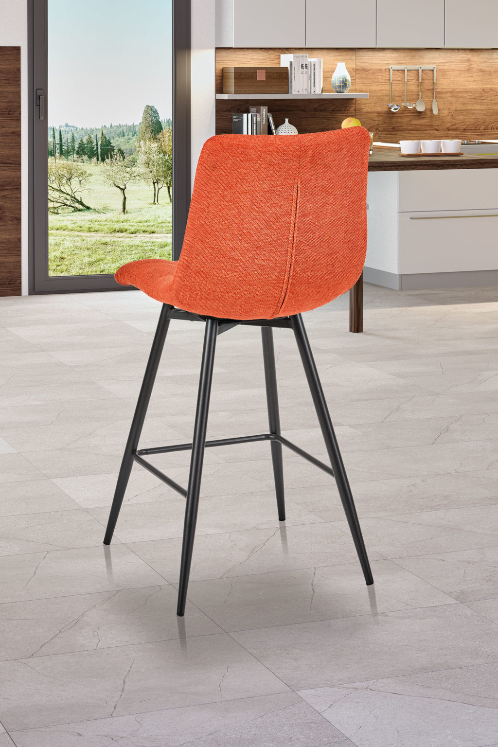 Chaise haute Angel'A derrière tissus orange citrouille - Girardeau