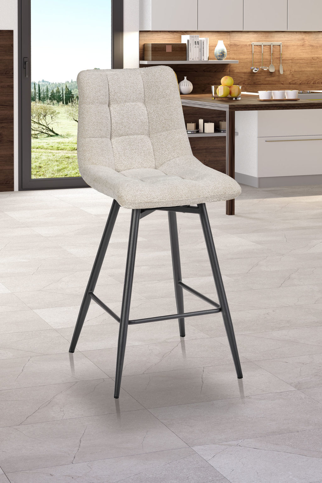Chaise haute Angel'O devant tissus blanc d'argent - Girardeau