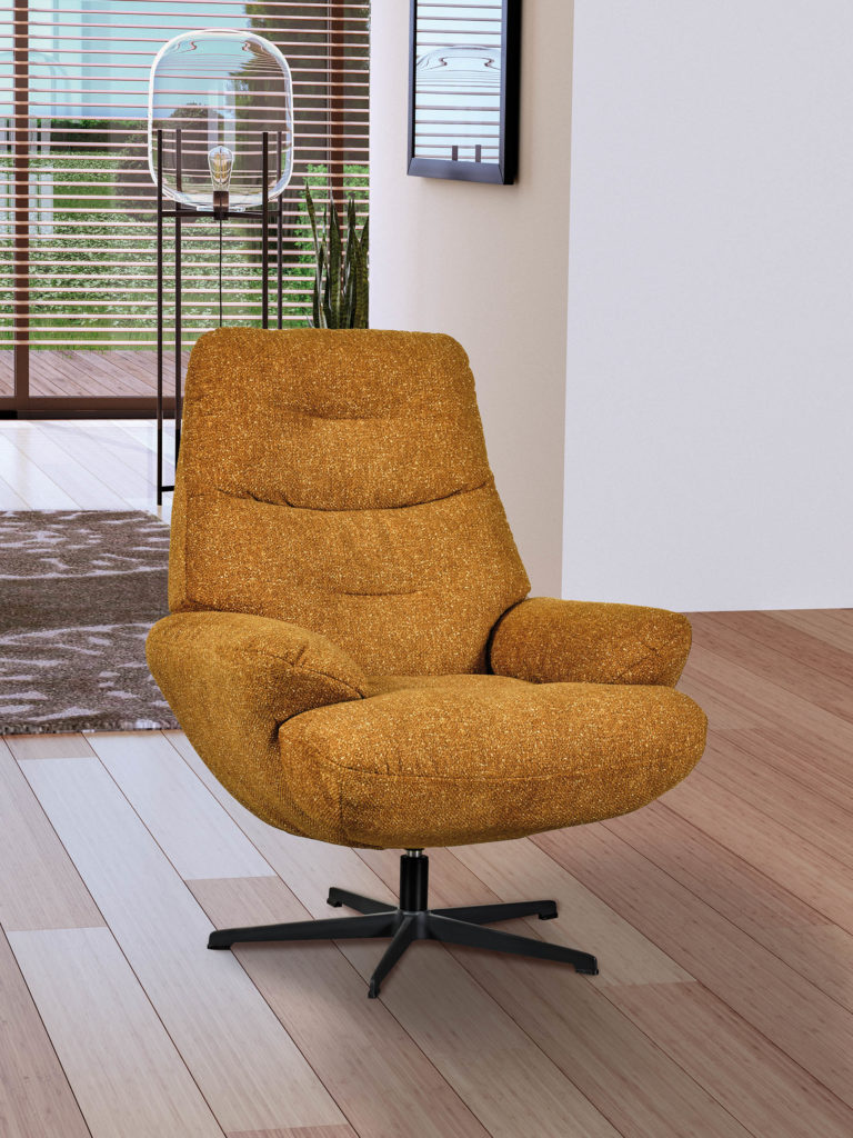 Fauteuil Tiago devant tissu jaune moutarde - Girardeau