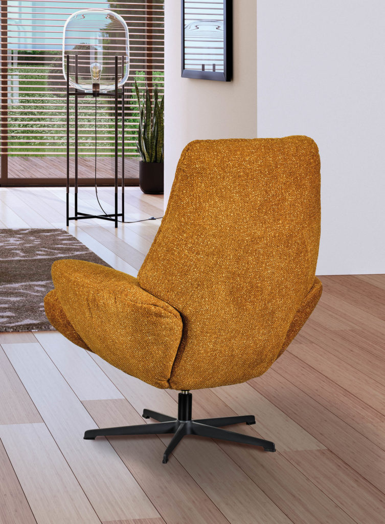 Fauteuil Tiago derrière tissu jaune moutarde - Girardeau