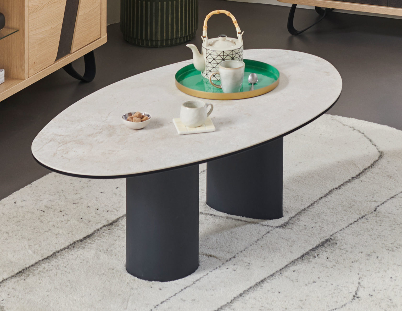 Zoom table de salon Milan ton pierre - Girardeau