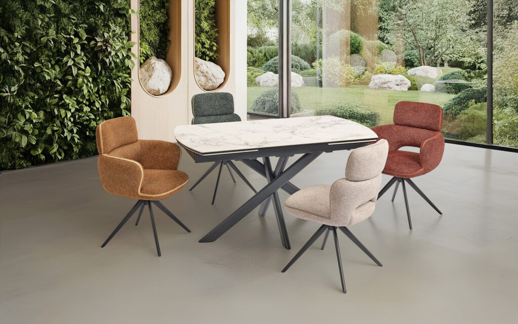 Ambiance Table Calypso 150 blanc veiné brillant fermé - Girardeau