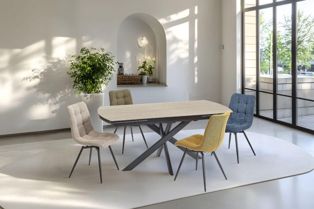 Ambiance Table Calyspo 180 blanc travertin fermé - Girardeau