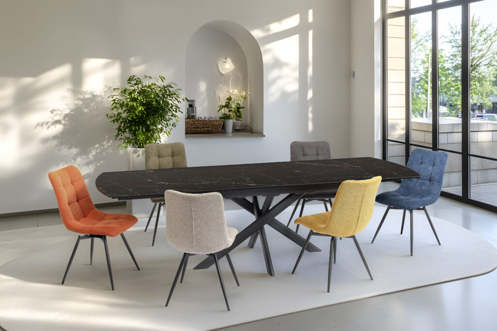 Ambiance table Calyspo 180 blanc noir veiné ouverte - Girardeau