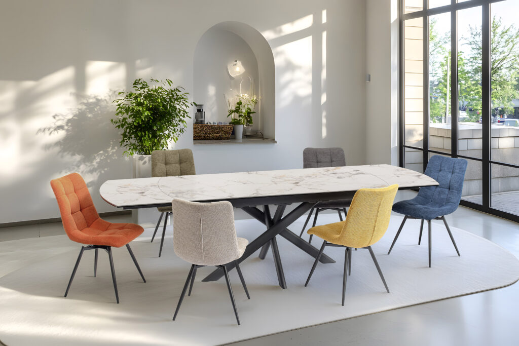 Ambiance table Calyspo 180 blanc veiné brillant ouverte - Girardeau