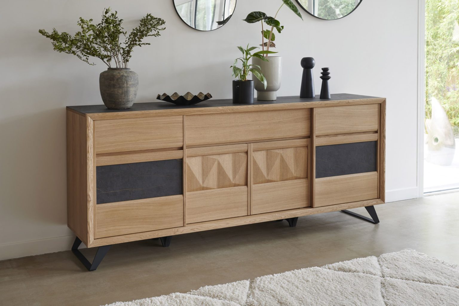 Enfilade 4 portes ouvertes incrustation bois collection DELTA - Girardeau