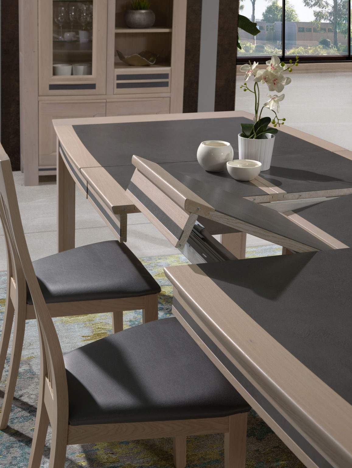 Table tonneau Malaga détail allonges - Girardeau